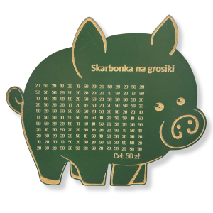 Świnka skarbonka na GROSIKI cel 50 zł ZIELONA BUTELKOWA