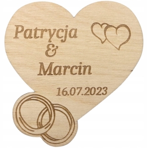 Personalizowane podziękowanie MAGNES na ślub wesele serce i obrączki