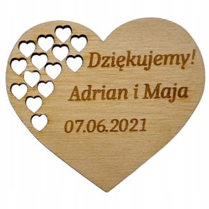 Podziękowanie MAGNES dla gości ślub wesele Personalizowane ażurowe serca