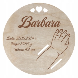 Metryczka narodziny z miejscem na opaskę szpitalną IMIĘ DZIECKA GRAWER