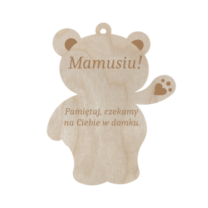 Drewniana zawieszka miś do auta samochodu czekamy prezent dla mamy grawer