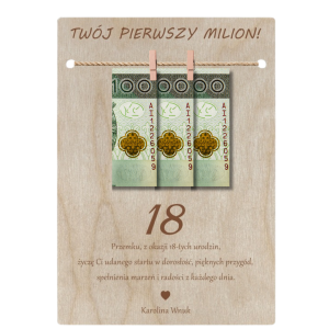 Twój pierwszy milion kartka tabliczka na 18 urodziny Personalizowana