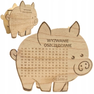 Świnka Skarbonka drewniana TWÓJ NAPIS I KWOTA!