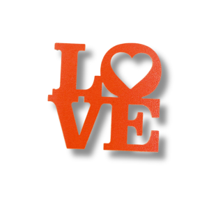 Drewniany czerwony napis LOVE z sercem scrapki