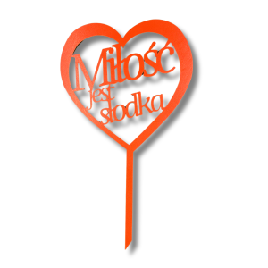 Topper drewniany CZERWONY serce Miłość jest słodka na tort pik na piku dekor