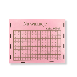 Skarbonka wykreślanka personalizowana z celem na oszczędzanie RÓŻOWA